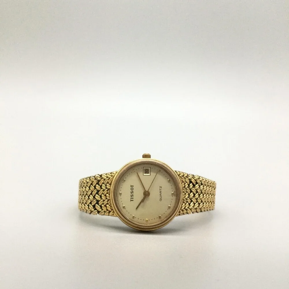 Vintage Tissot Womens Watch 22mm Champagne Dial Gold Tone Mesh New Battery 5.75